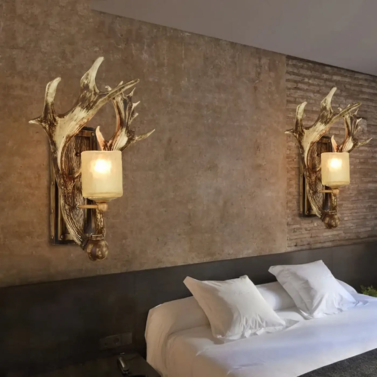 Applique murale rustique bois de cerf et verre givré, 2 modèles