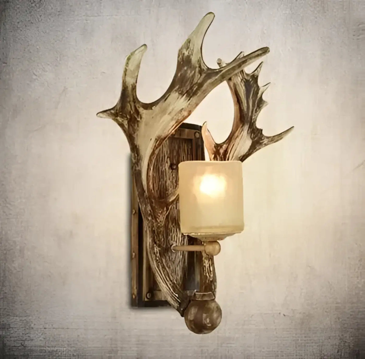 Applique murale rustique bois de cerf et verre givré, 2 modèles