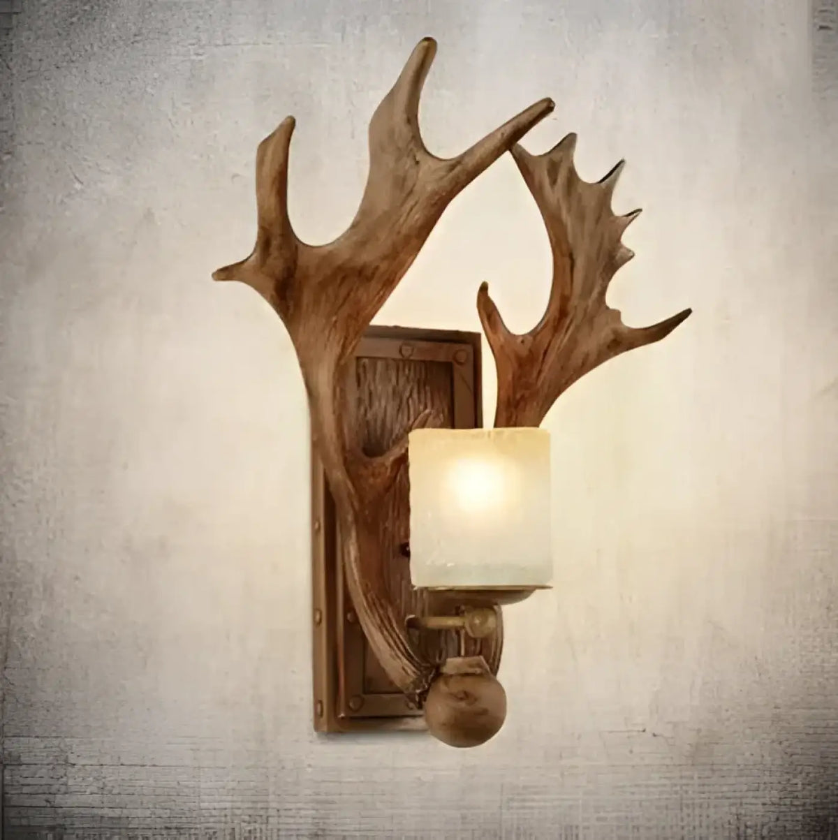Applique murale rustique bois de cerf et verre givré, 2 modèles