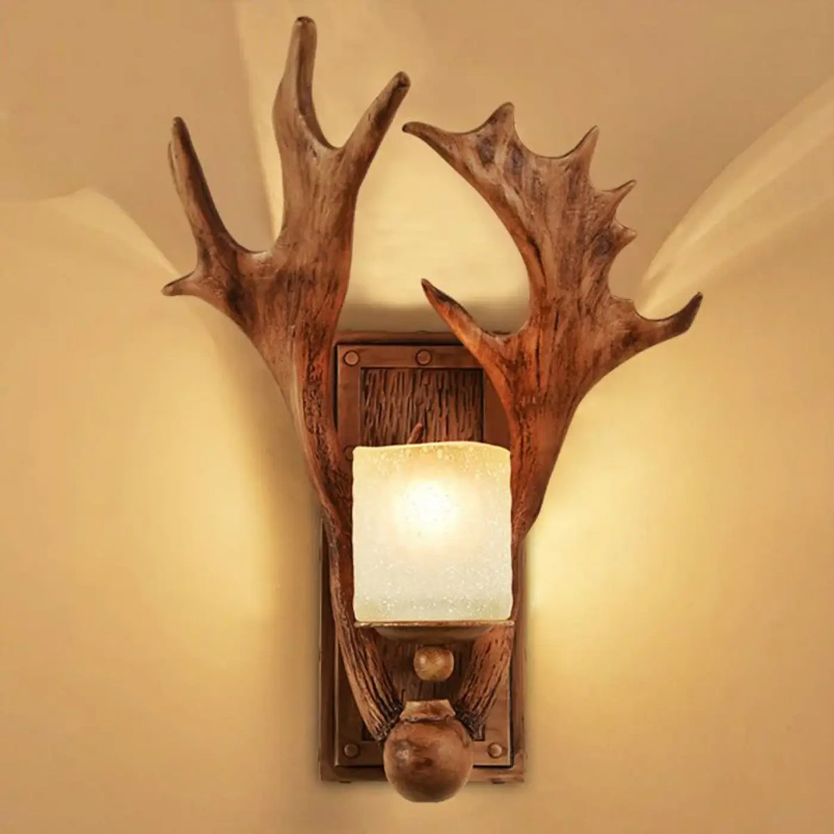 Applique murale rustique bois de cerf et verre givré, 2 modèles