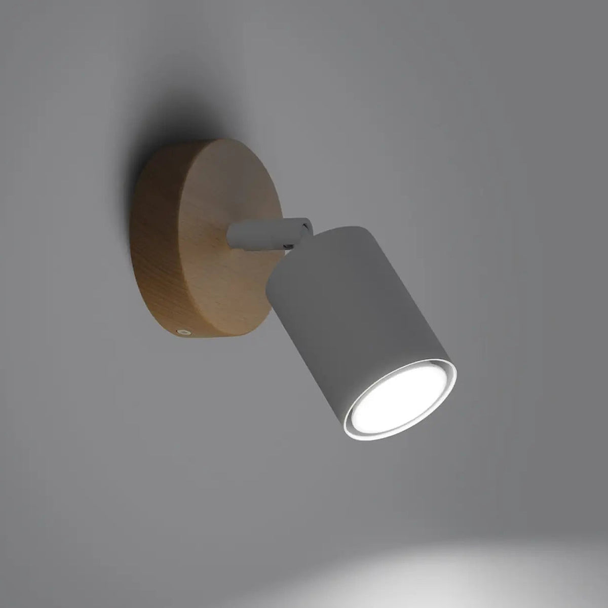 Applique murale spot tube sur embase ronde en bois naturel