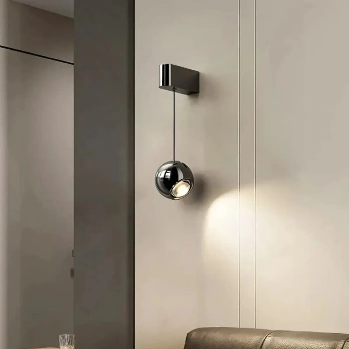 Applique murale à boule de verre suspendue, noire ou argentée, noir