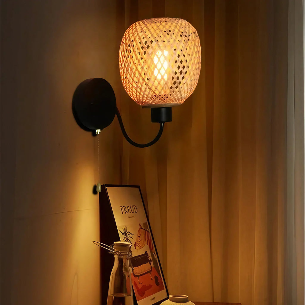 Applique de tête de lit, rotin tressé et aluminium noir