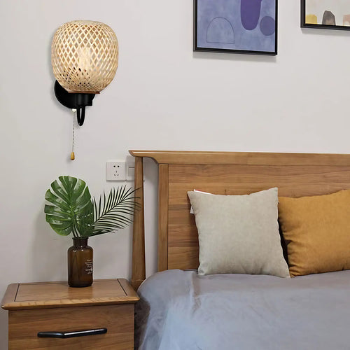 Applique de tête de lit, rotin tressé et aluminium noir