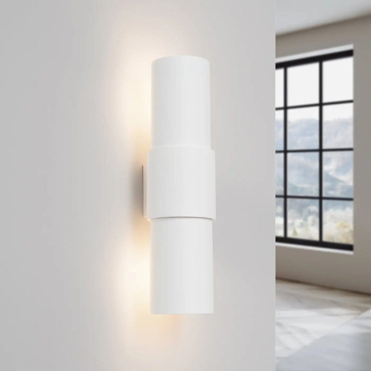 Applique murale cylindre en acier blanc, 1 ou 2 sources E27
