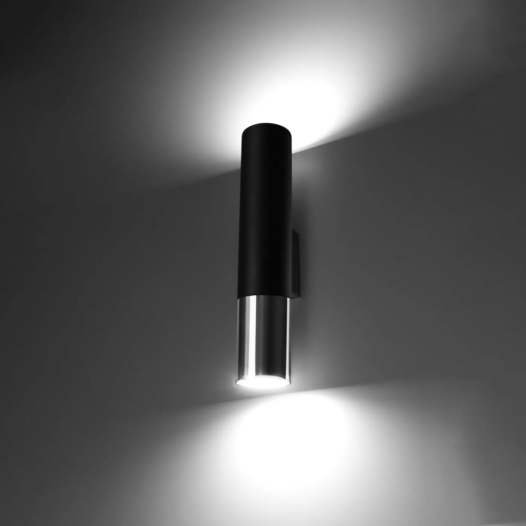 Applique murale tube noir mat à bague brillante, 2 GU10