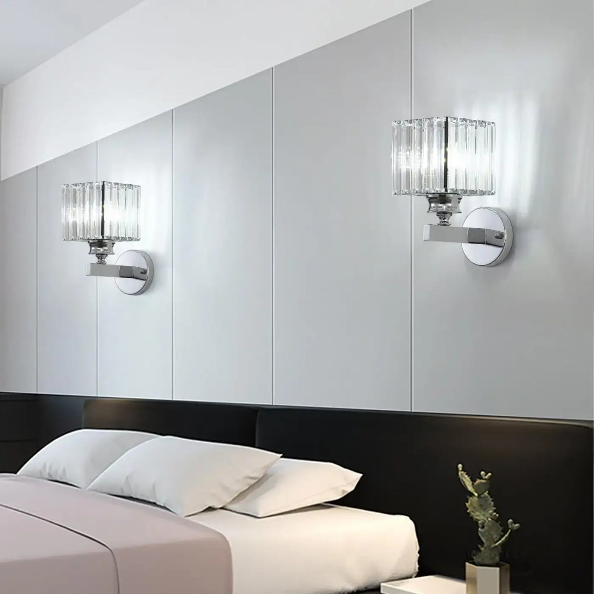 Applique murale en verre transparent, argentée ou noire