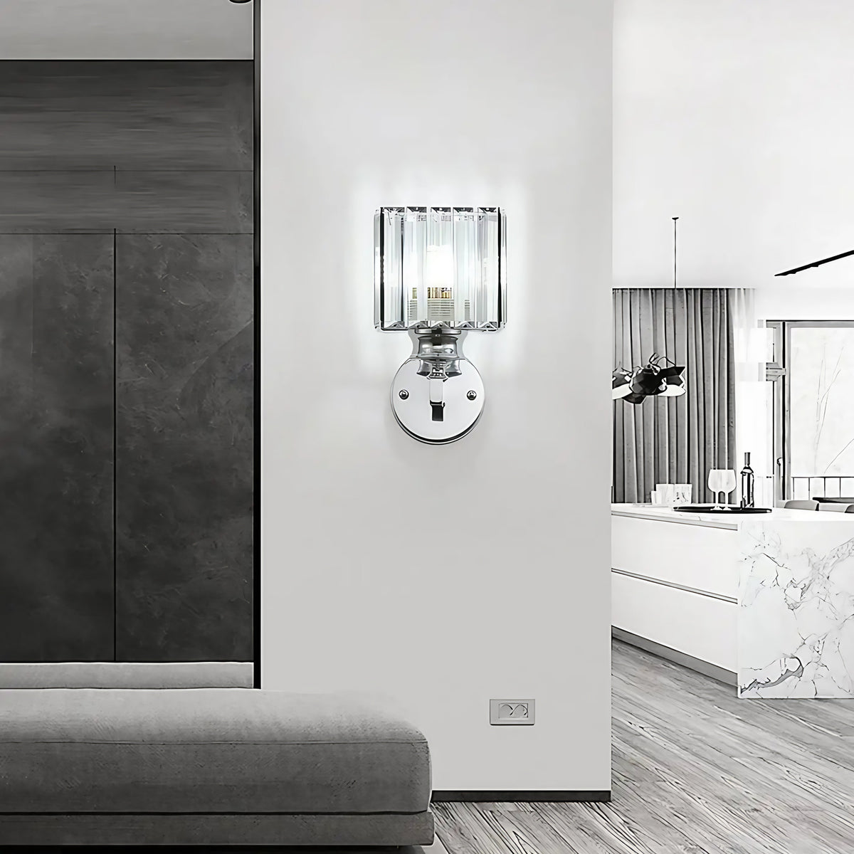 Applique murale en verre transparent, argentée ou noire, argenté