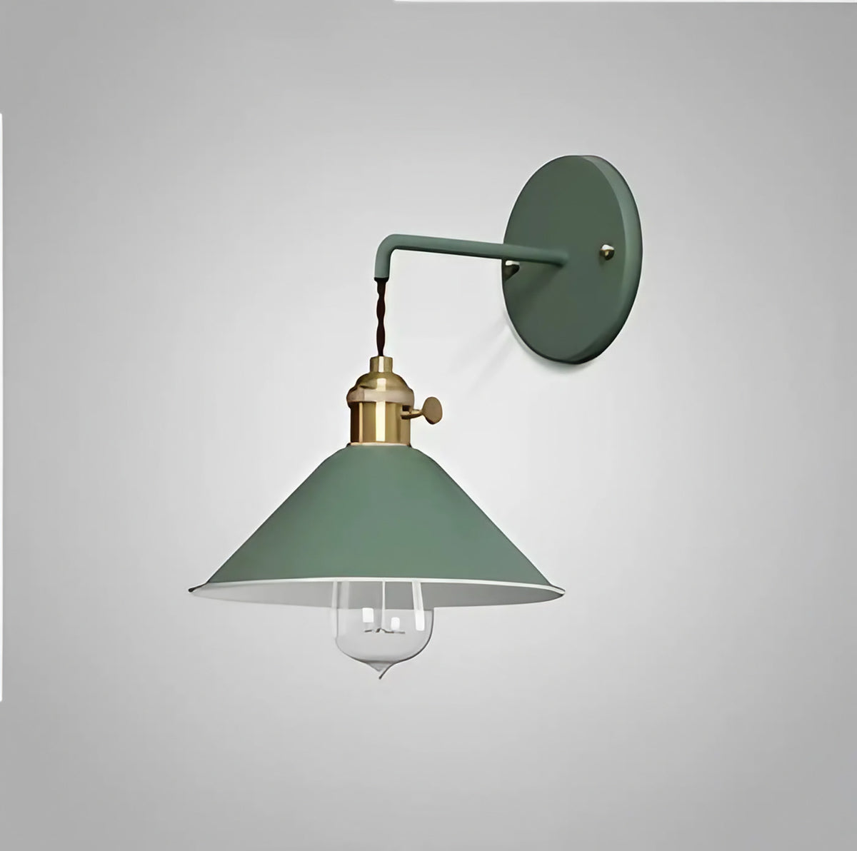 Applique murale vintage en métal coloré, abat-jour conique, vert