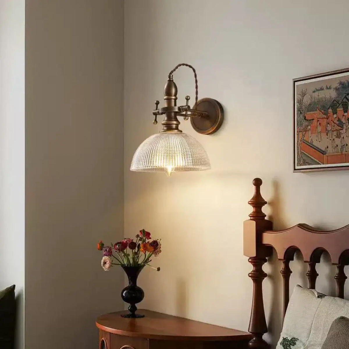 Applique murale vintage en verre et laiton, trois modèles