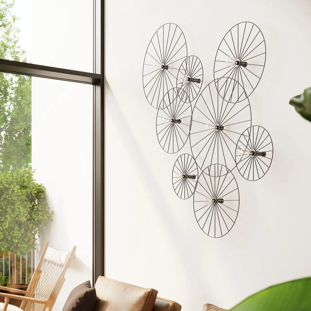 Applique murale anneau noir de 45 cm, ampoule E27 apparente
