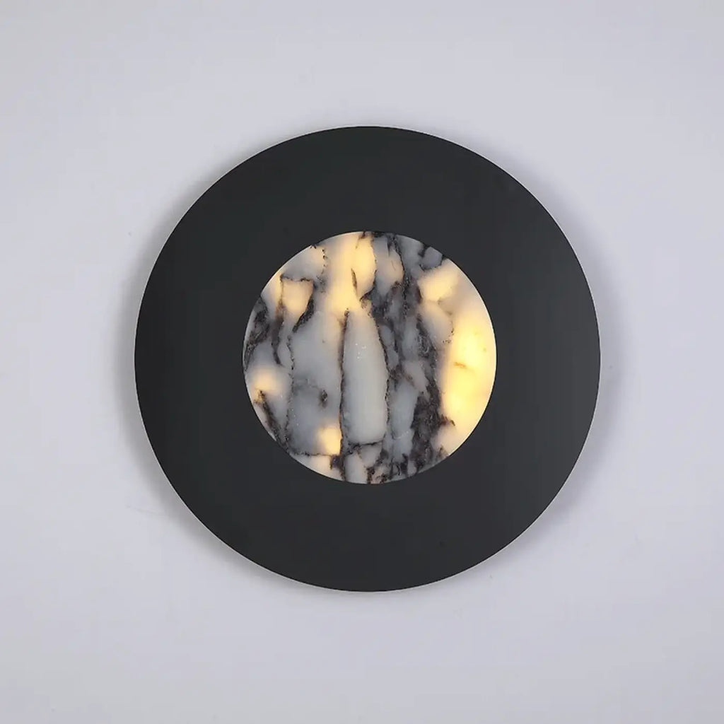 Applique murale ronde noire, diffuseur effet marbre LED