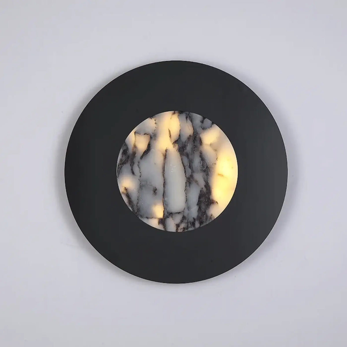Applique murale ronde noire, diffuseur effet marbre LED