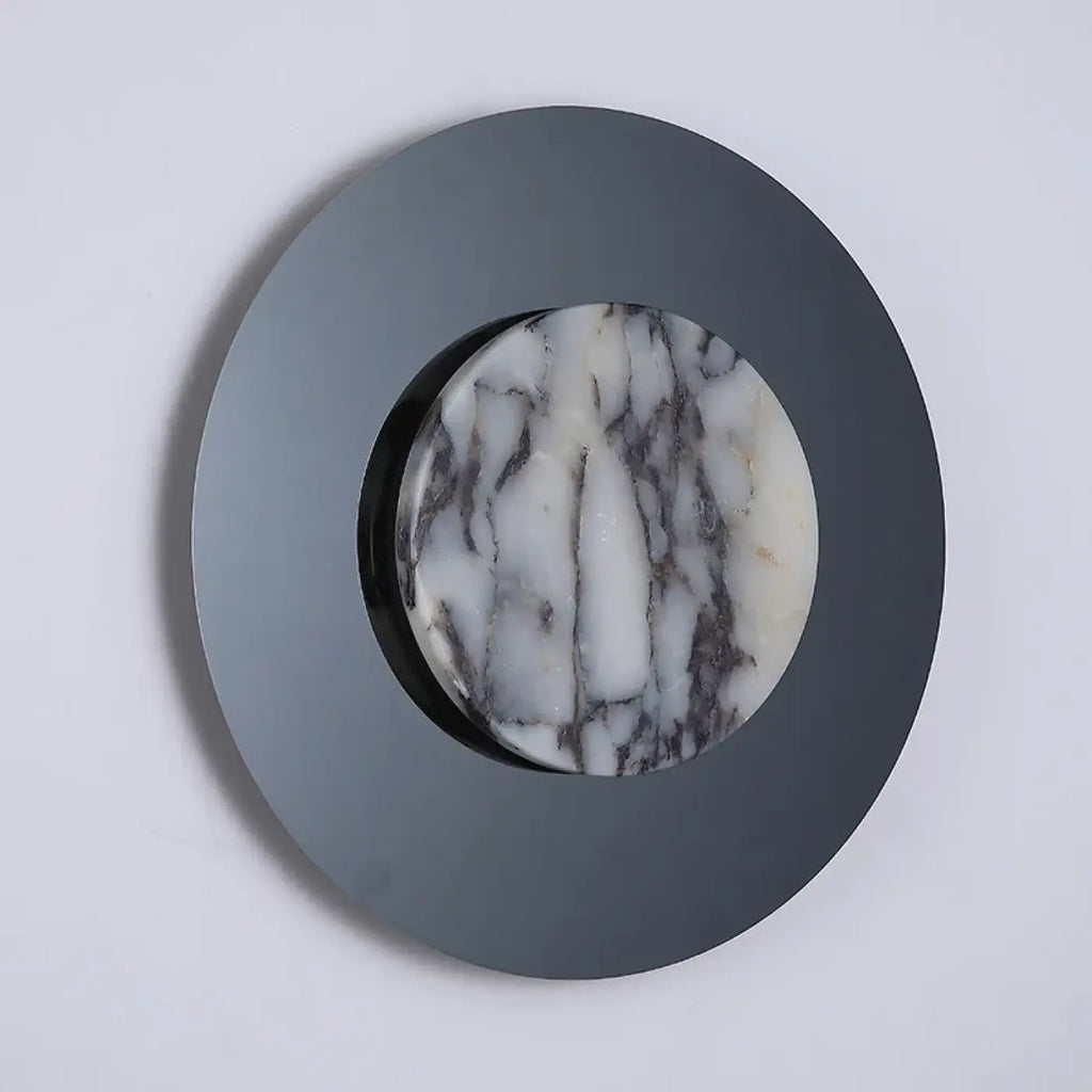Applique murale ronde noire, diffuseur effet marbre LED