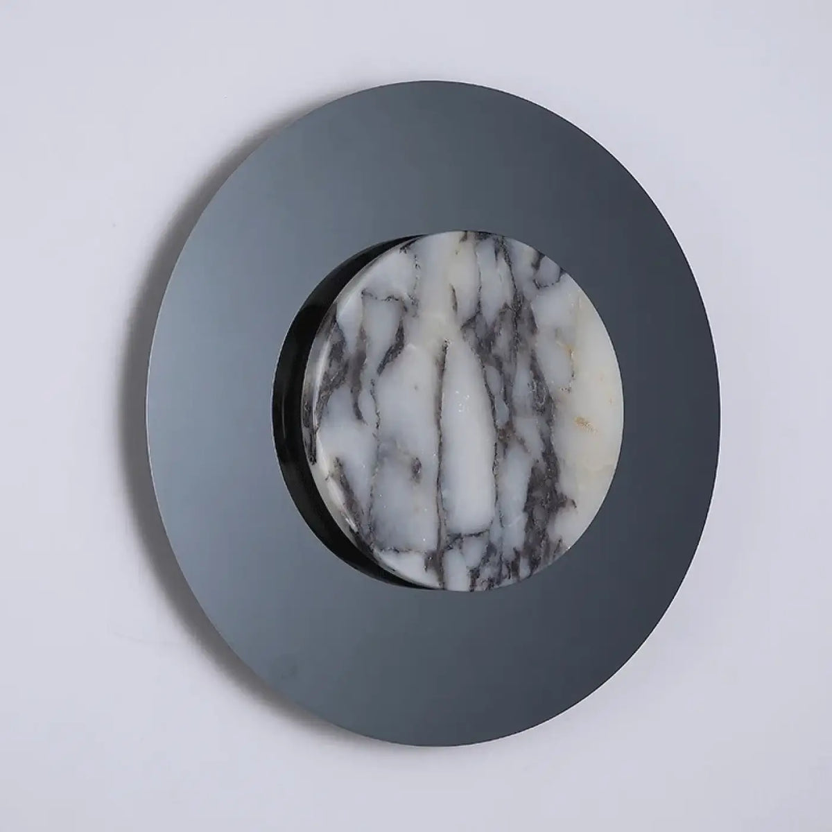 Applique murale ronde noire, diffuseur effet marbre LED