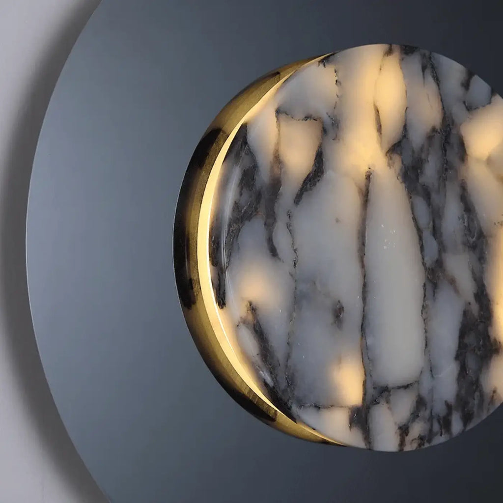 Applique murale ronde noire, diffuseur effet marbre LED