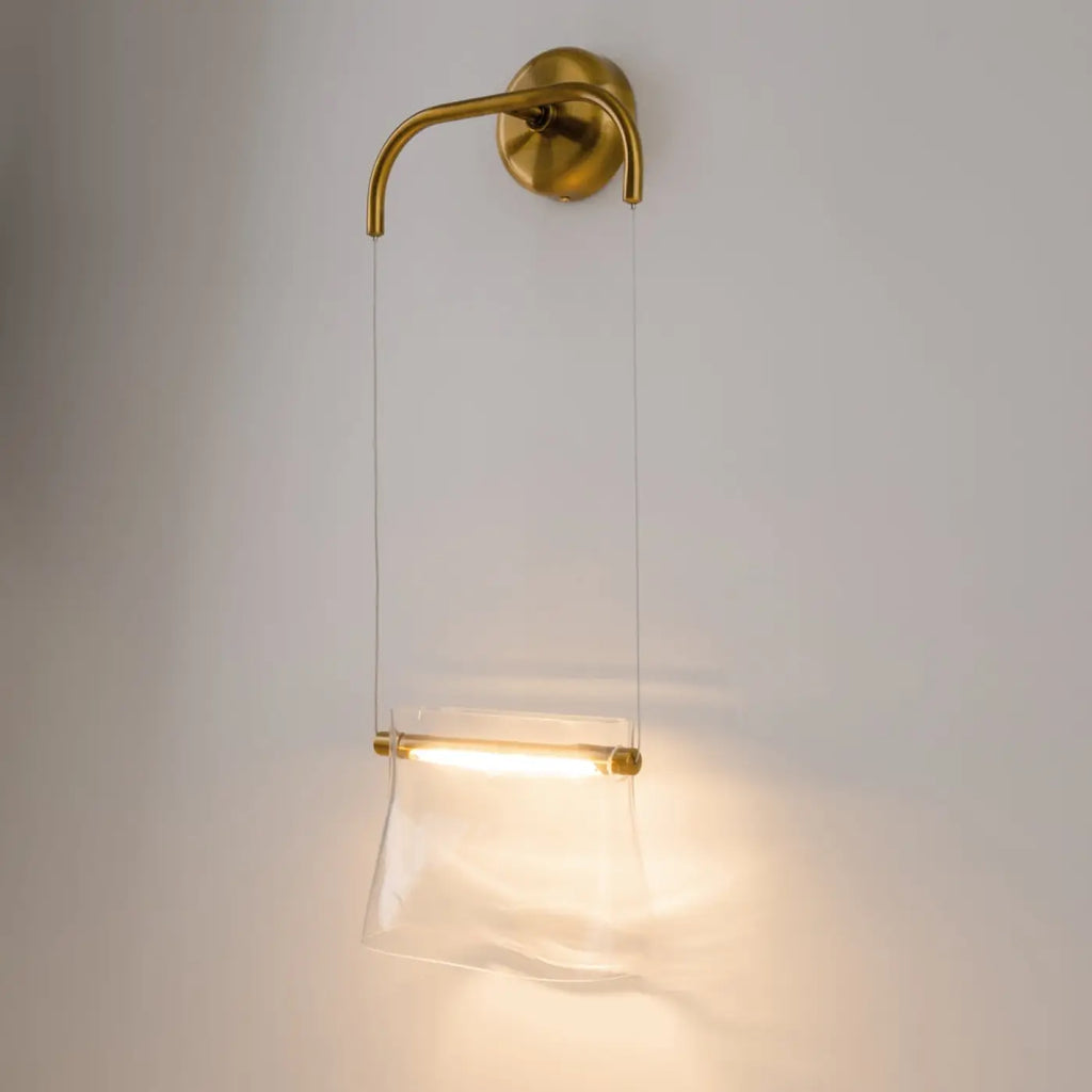 Applique suspendue LED, fixation finition laiton et verre clair