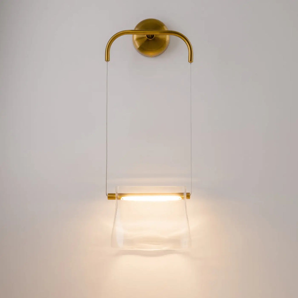 Applique suspendue LED, fixation finition laiton et verre clair
