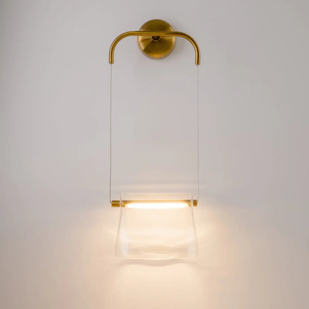 Applique suspendue LED, fixation finition laiton et verre clair