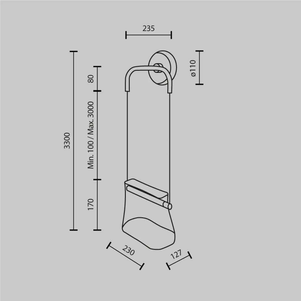Applique suspendue LED, fixation finition laiton et verre clair