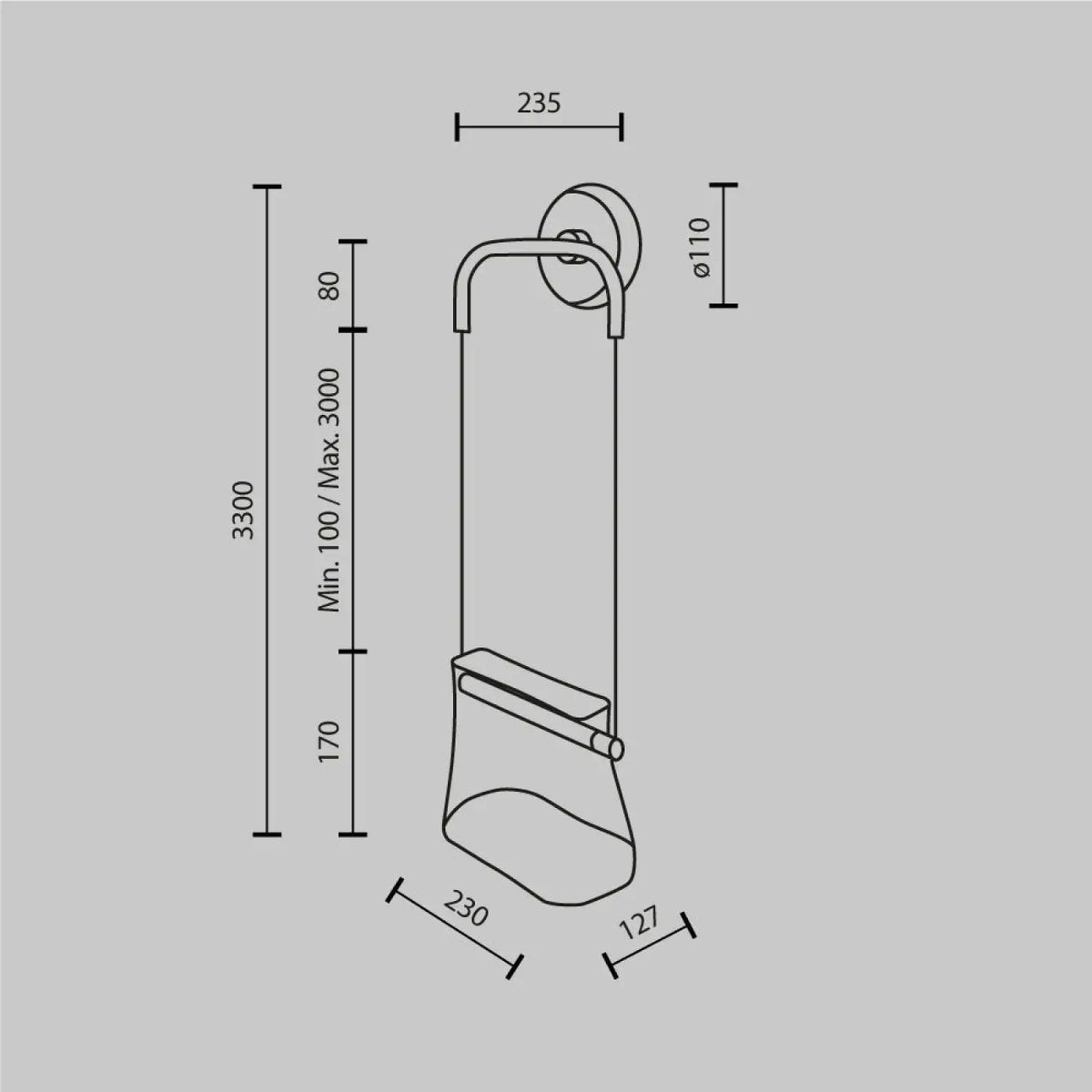 Applique suspendue LED, fixation finition laiton et verre clair
