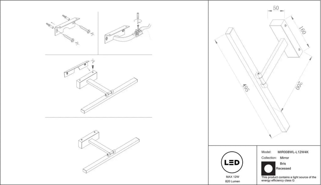 Applique pour tableau LED orientable, tête linéaire de 49,5 cm