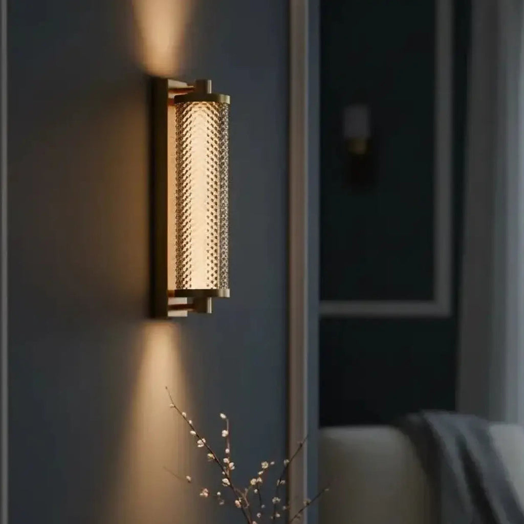Applique LED en verre ondulé et monture dorée, IP44, 38 cm