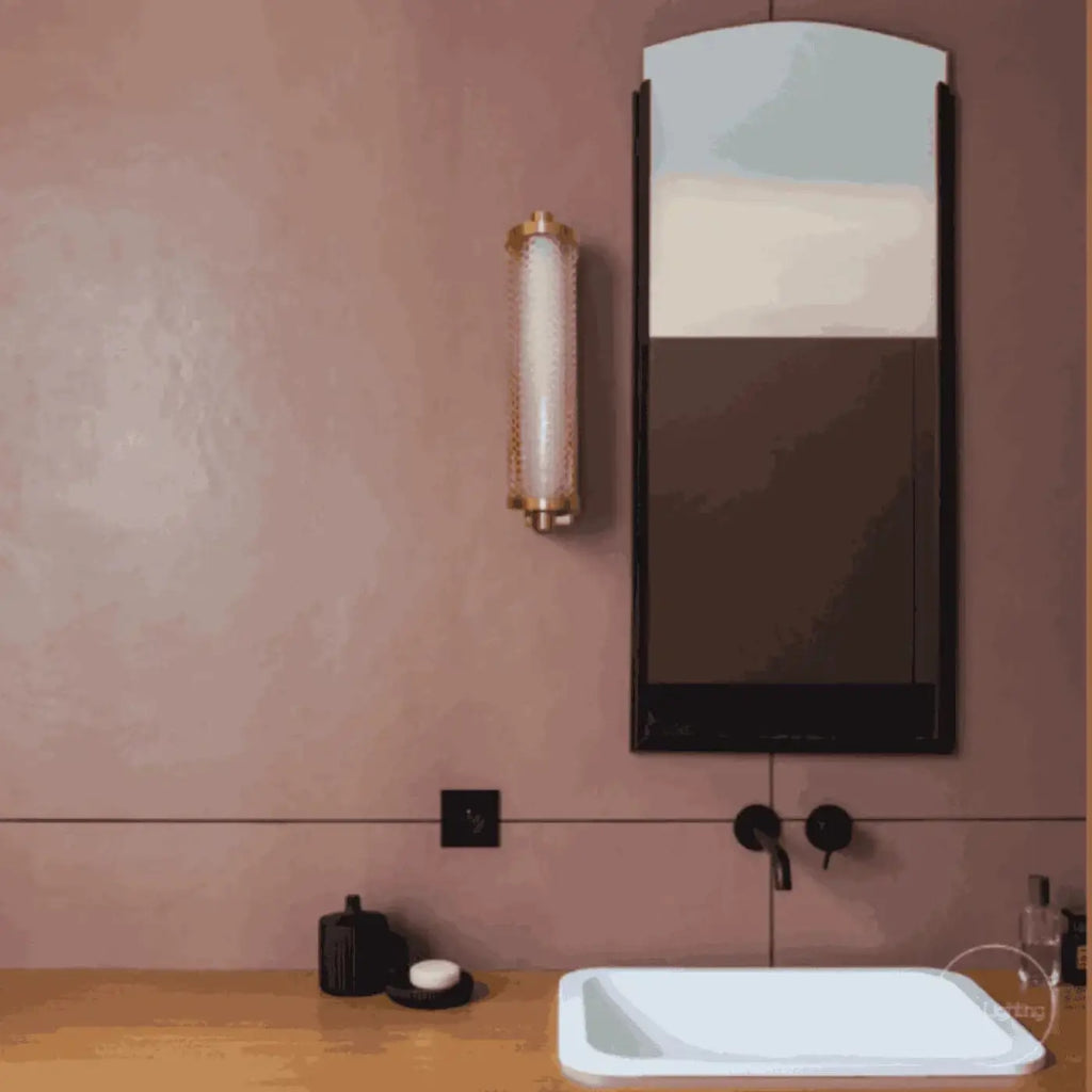Applique LED en verre ondulé et monture dorée, IP44, 38 cm
