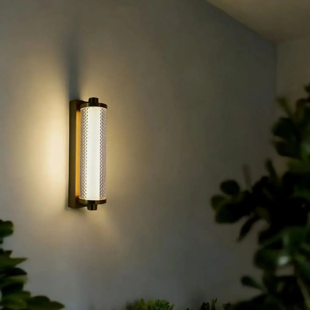 Applique LED en verre ondulé et monture dorée, IP44, 38 cm