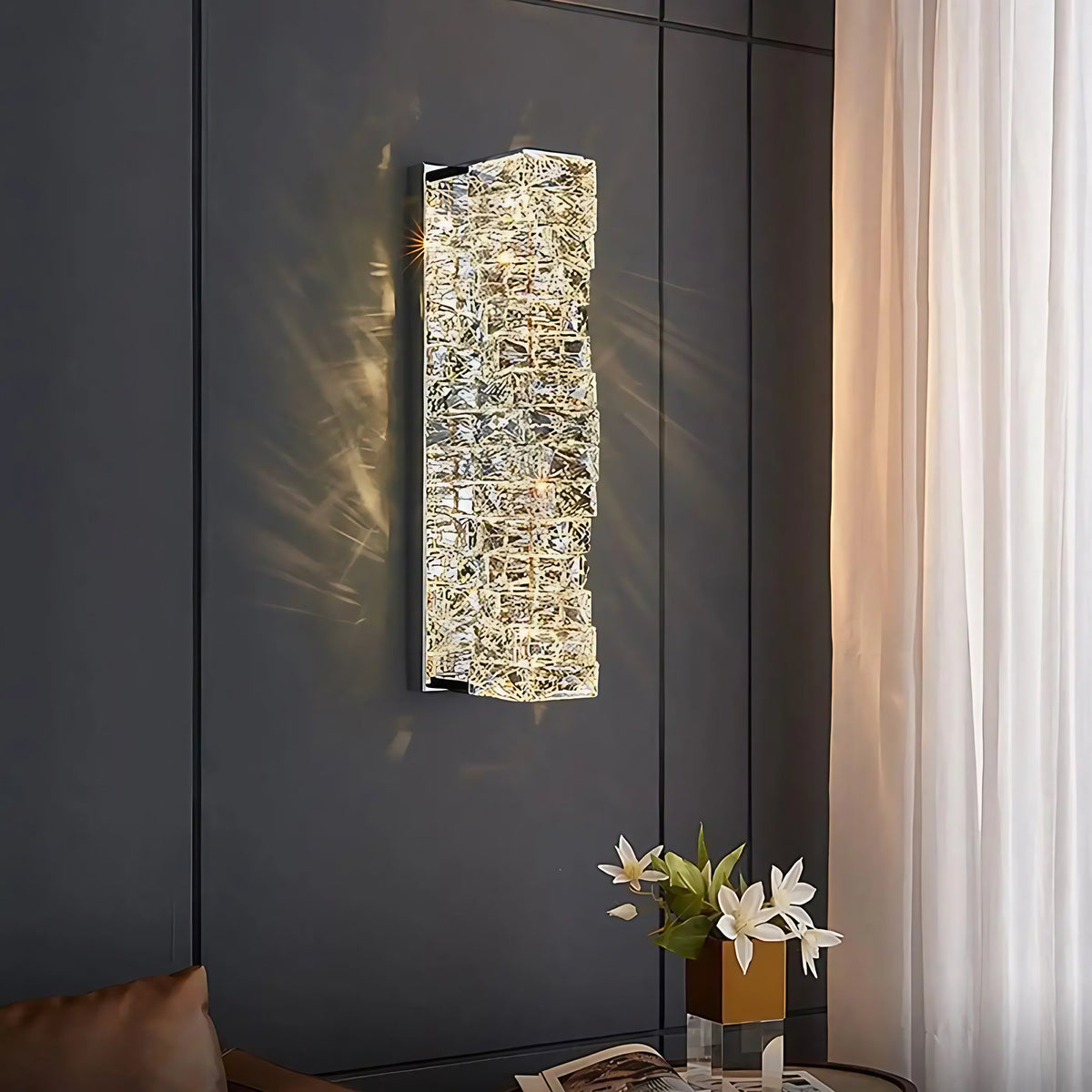 Applique murale en verre, finition dorée ou argentée, argenté