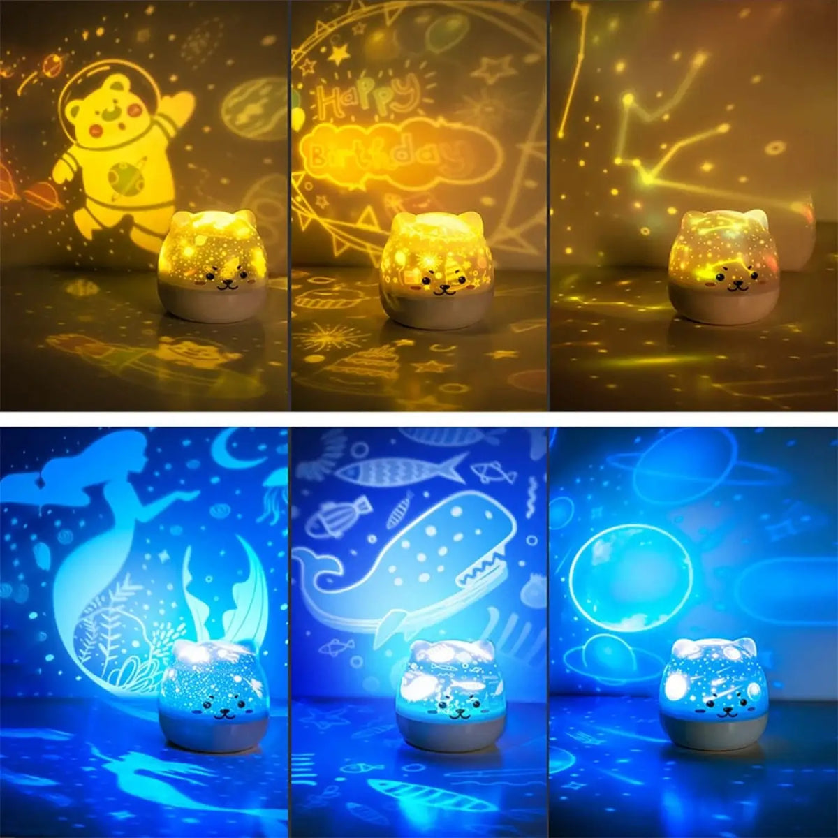 Veilleuse projecteur pour bébé, motifs animés en couleurs au plafond