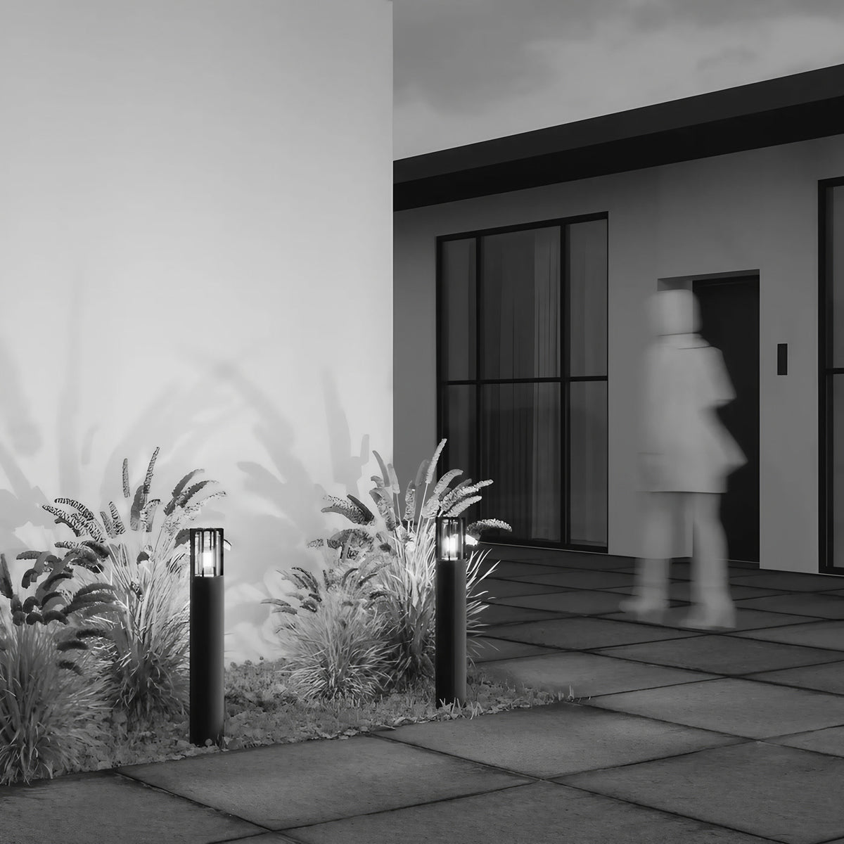 Borne extérieure industrielle à grille, métal graphite, 75 cm
