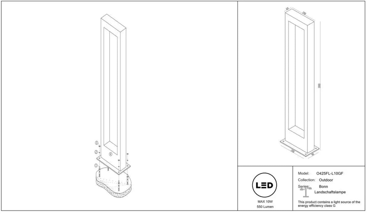 Borne extérieure LED en arche graphite, 100 ou 150 cm, IP65