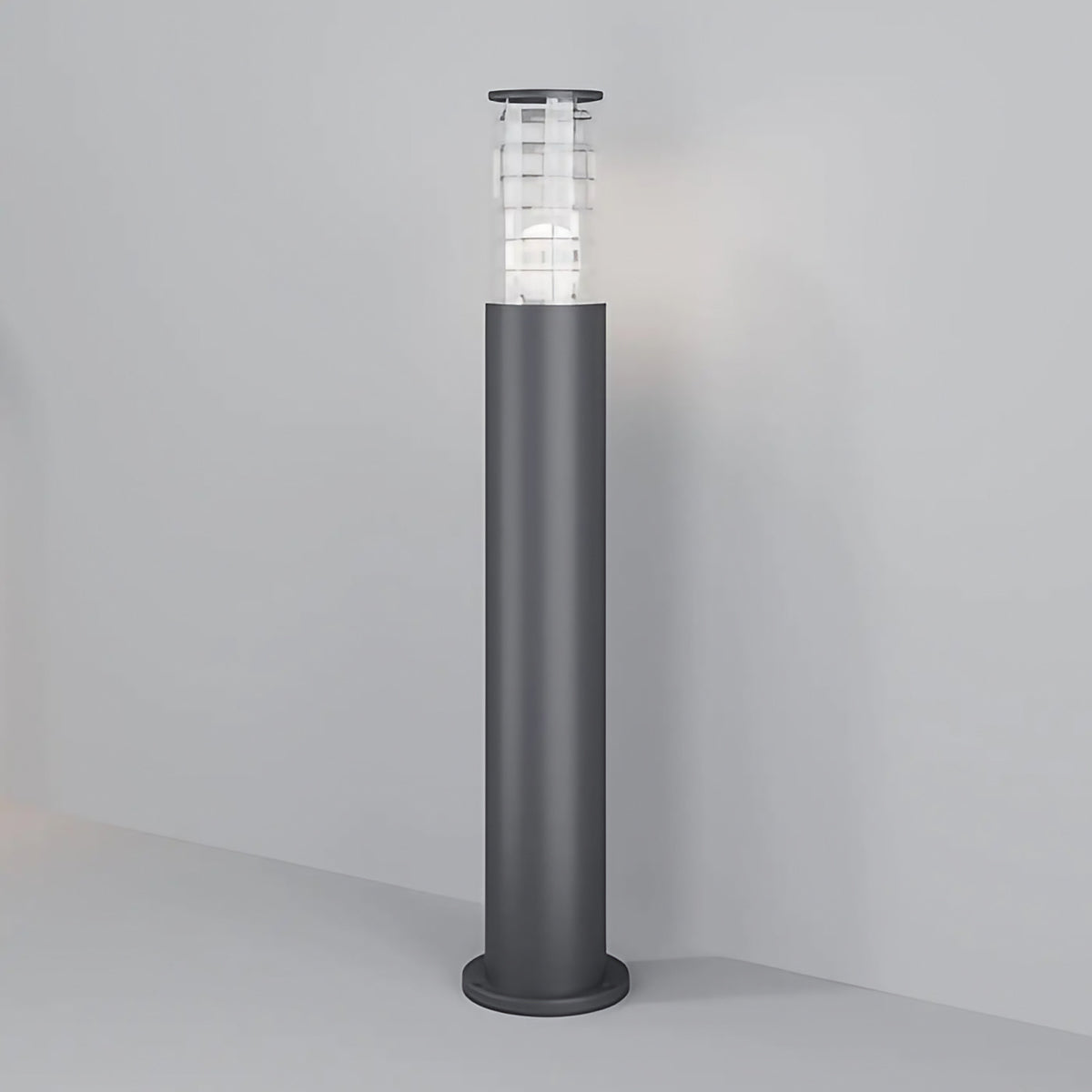 Borne extérieure en verre transparent et métal, IP54, E27, gris
