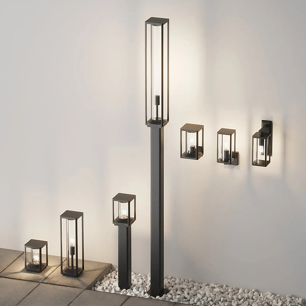Borne de jardin carrée en aluminium graphite, IP54, E27