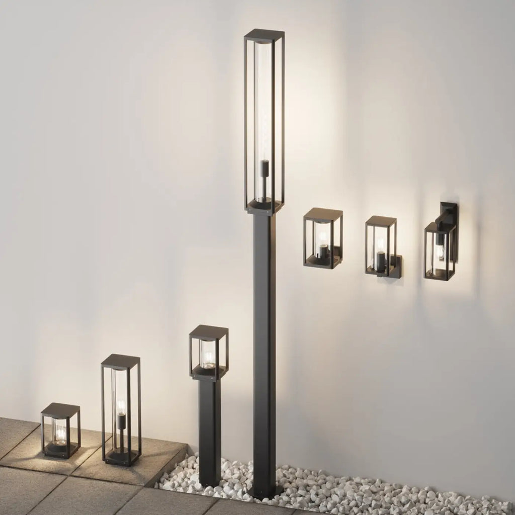 Borne de jardin carrée en aluminium graphite, IP54, E27