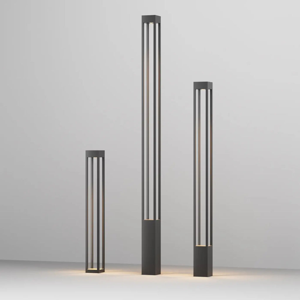 Borne extérieure LED carrée en aluminium gris, trois hauteurs