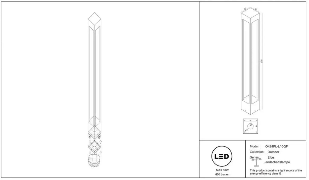 Borne extérieure LED carrée en aluminium gris, trois hauteurs