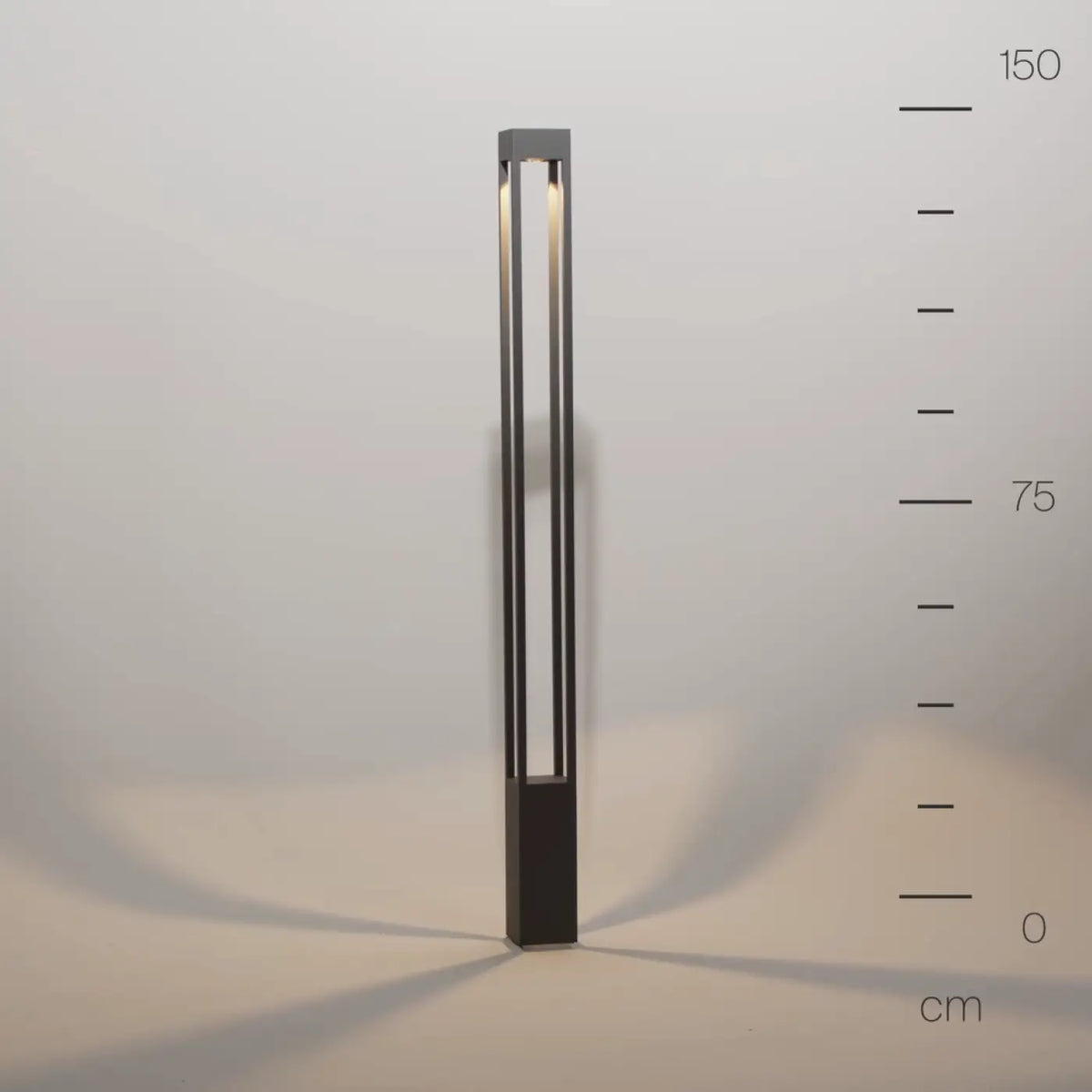 Borne extérieure LED carrée en aluminium gris, trois hauteurs
