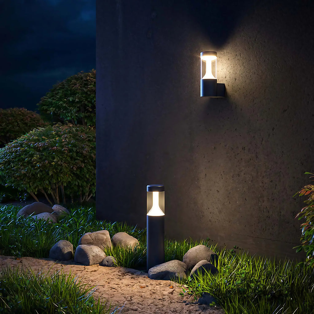 Borne extérieure LED cylindrique en acier noir, 45 ou 65 cm