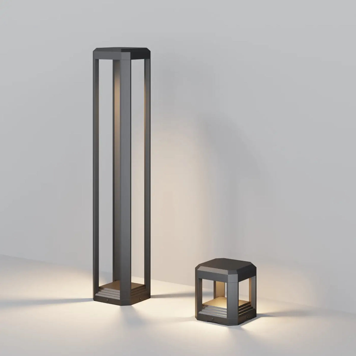 Borne extérieure LED cubique en acier gris, 15 cm, IP65