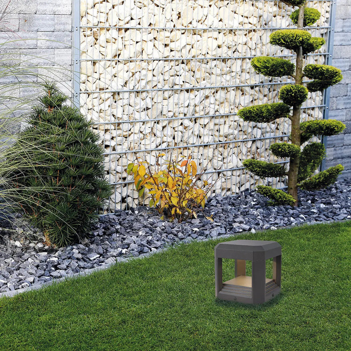 Borne extérieure LED cubique en acier gris, 15 cm, IP65