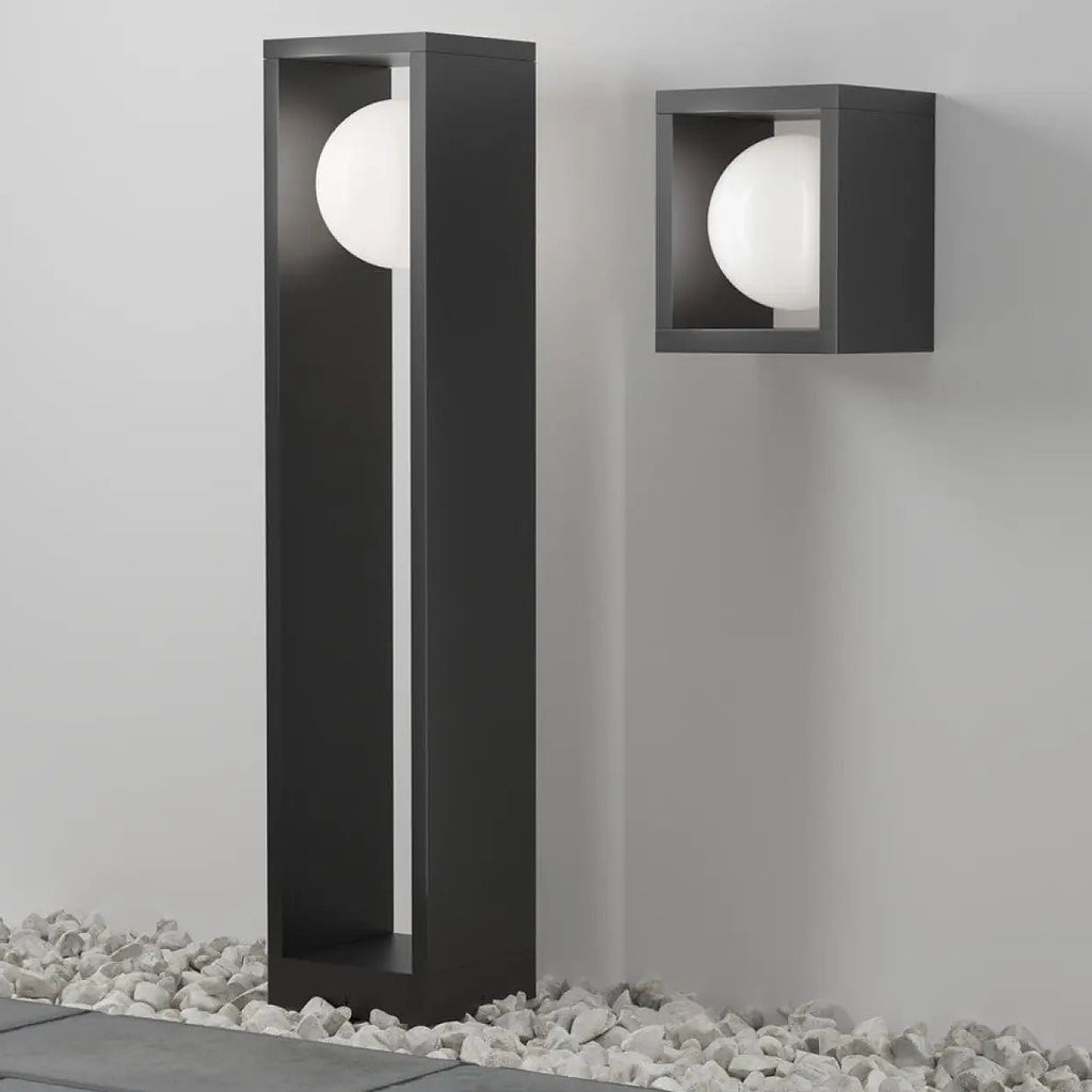 Borne lanterne LED en acier noir et verre, 75 cm, IP65