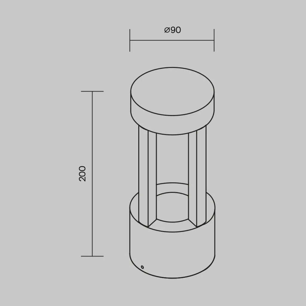 Borne extérieure LED cylindrique en acier noir, 20 ou 60 cm