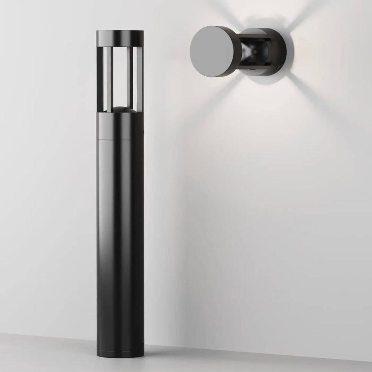 Borne extérieure LED cylindrique en acier noir, 20 ou 60 cm