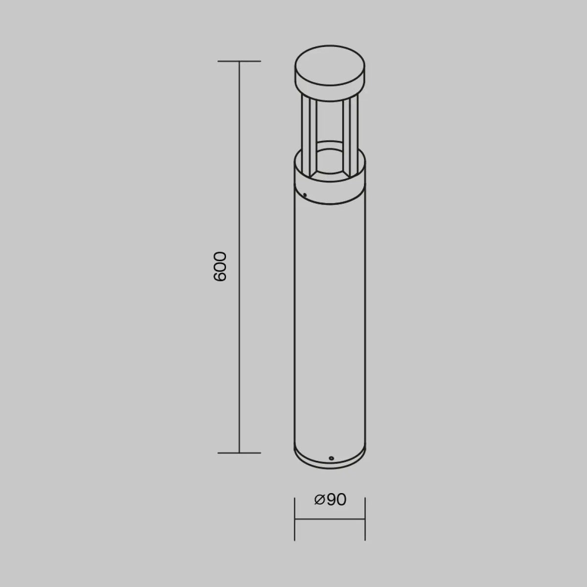 Borne extérieure LED cylindrique en acier noir, 20 ou 60 cm