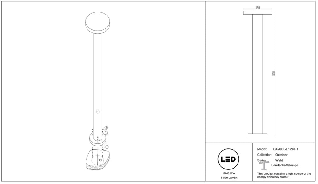 Borne LED extérieure champignon en acier anthracite, IP65