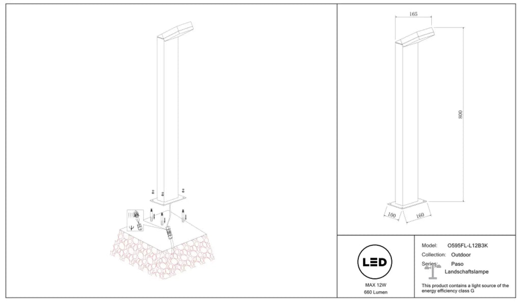 Borne extérieure LED à cadre décalé en acier noir, 80 cm