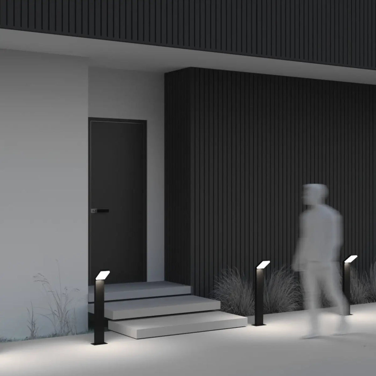 Borne extérieure LED à cadre décalé en acier noir, 80 cm