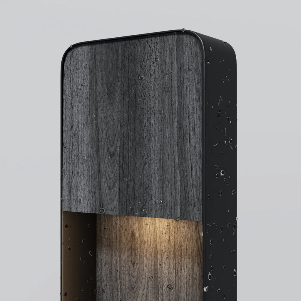 Borne de jardin LED en cadre vertical, noir ou effet bois, 68 cm